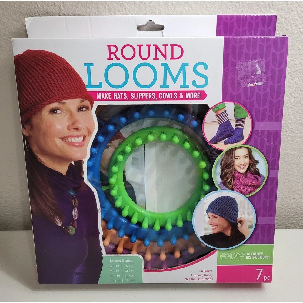 Leisure Arts Round Loom Set with Hook, Assorted 4 Looms, Hook, Instruction NEW